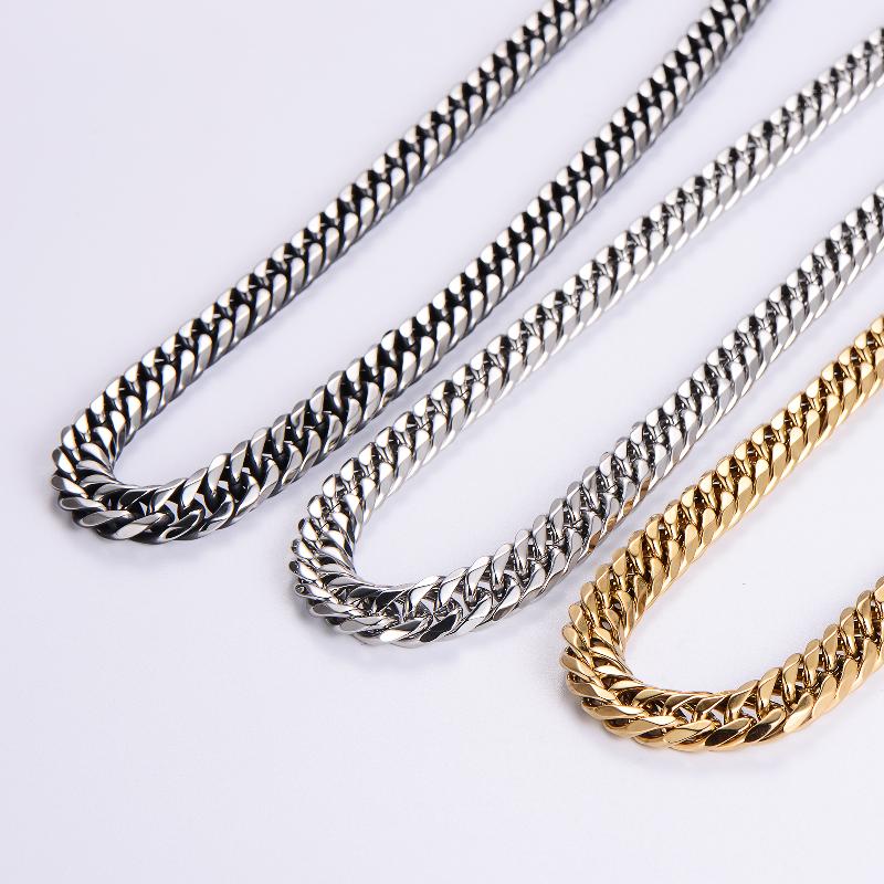 hip-hop rock solid color stainless steel polishing plating 18k gold plated men's long necklace