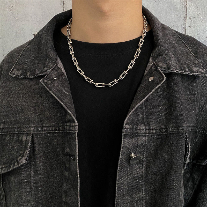 simple style streetwear u shape titanium steel plating necklace