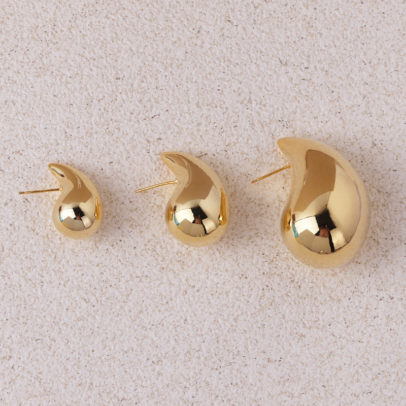 1 pair retro lady water droplets plating copper ear studs