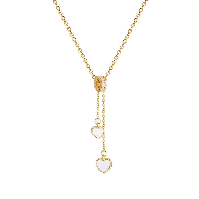 Titanium Steel Elegant Simple Style Heart Shape Butterfly Zircon Pendant Necklace