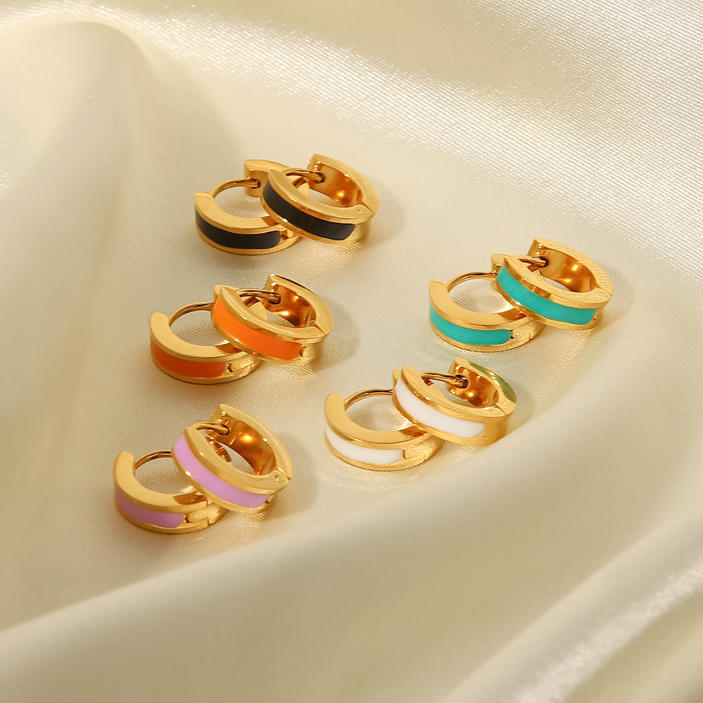 fashion round stainless steel earrings enamel gold plated stainless steel earrings