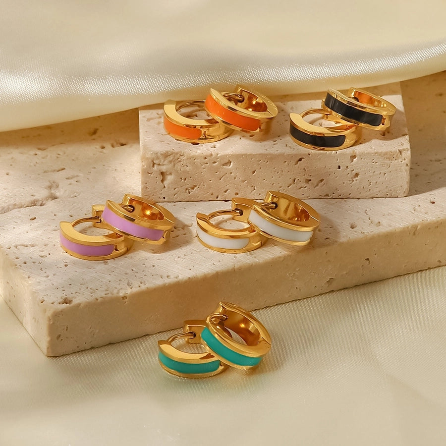 fashion round stainless steel earrings enamel gold plated stainless steel earrings