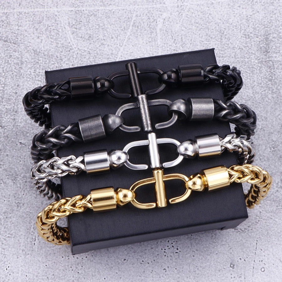Simple Style Solid Color Titanium Steel Plating Chain 18K Gold Plated Men's Bracelets