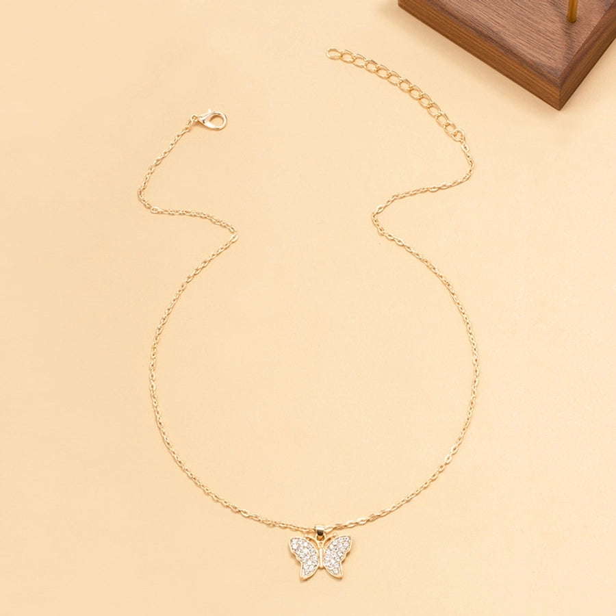 sweet animal butterfly zinc alloy inlay artificial rhinestones women's pendant necklace