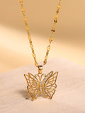 elegant butterfly stainless steel zircon 18k gold plated pendant necklace