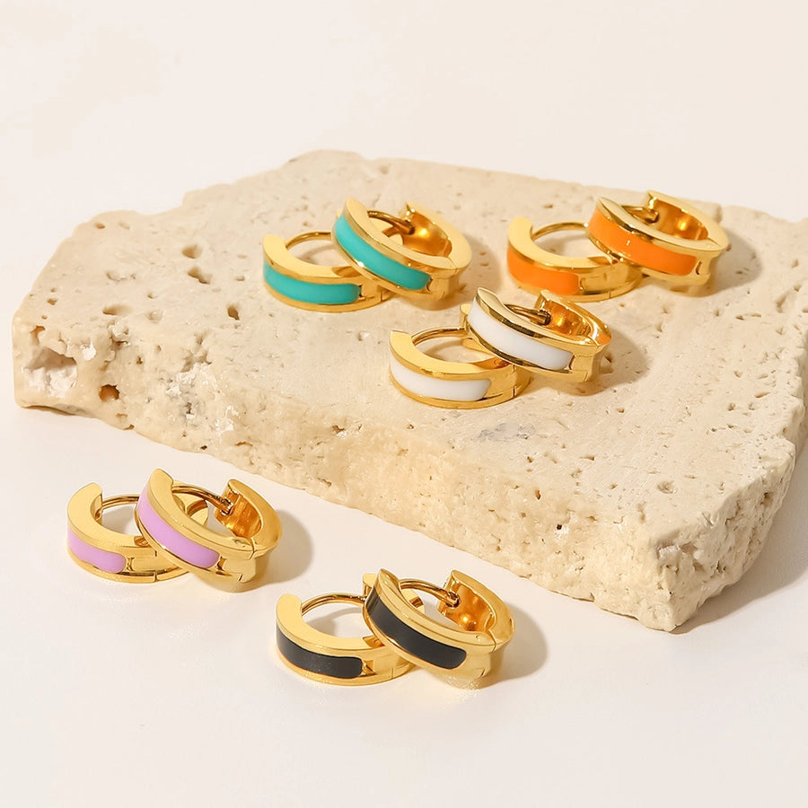 fashion round stainless steel earrings enamel gold plated stainless steel earrings