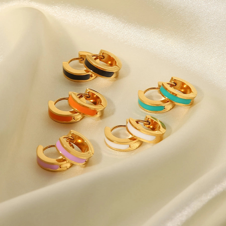fashion round stainless steel earrings enamel gold plated stainless steel earrings