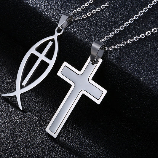 retro cross stainless steel plating pendant necklace 1 piece