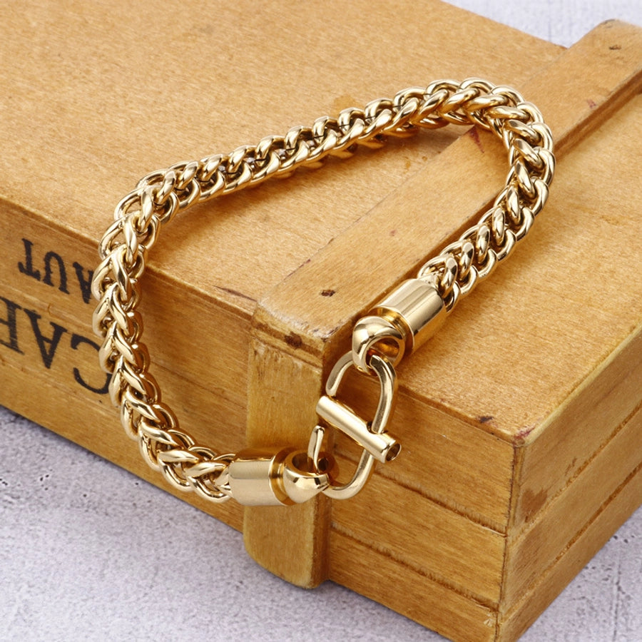 Simple Style Solid Color Titanium Steel Plating Chain 18K Gold Plated Men's Bracelets