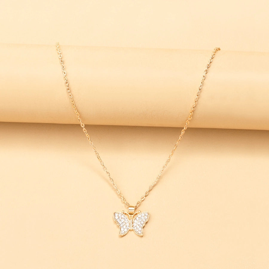 sweet animal butterfly zinc alloy inlay artificial rhinestones women's pendant necklace