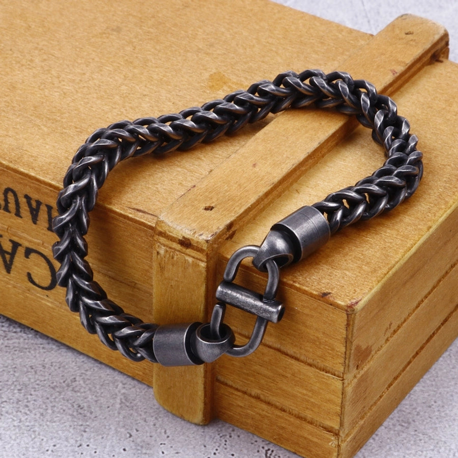 Simple Style Solid Color Titanium Steel Plating Chain 18K Gold Plated Men's Bracelets