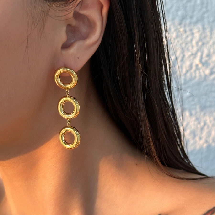 1 Pair Exaggerated Simple Style Commute Circle Solid Color Hollow Out 304 Stainless Steel 18K Gold Plated Drop Earrings