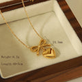 304 Stainless Steel 14K Gold Plated French Style Romantic Commute Heart Shape Bow Knot Pendant Necklace