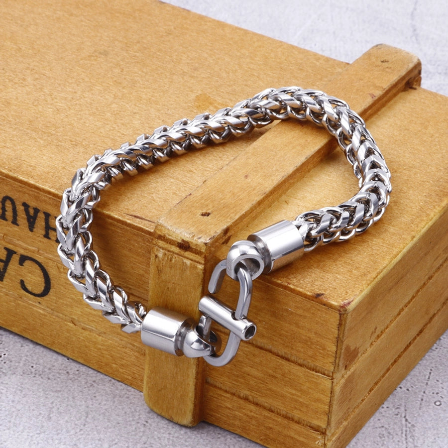 Simple Style Solid Color Titanium Steel Plating Chain 18K Gold Plated Men's Bracelets