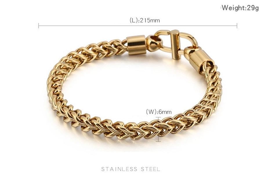 Simple Style Solid Color Titanium Steel Plating Chain 18K Gold Plated Men's Bracelets