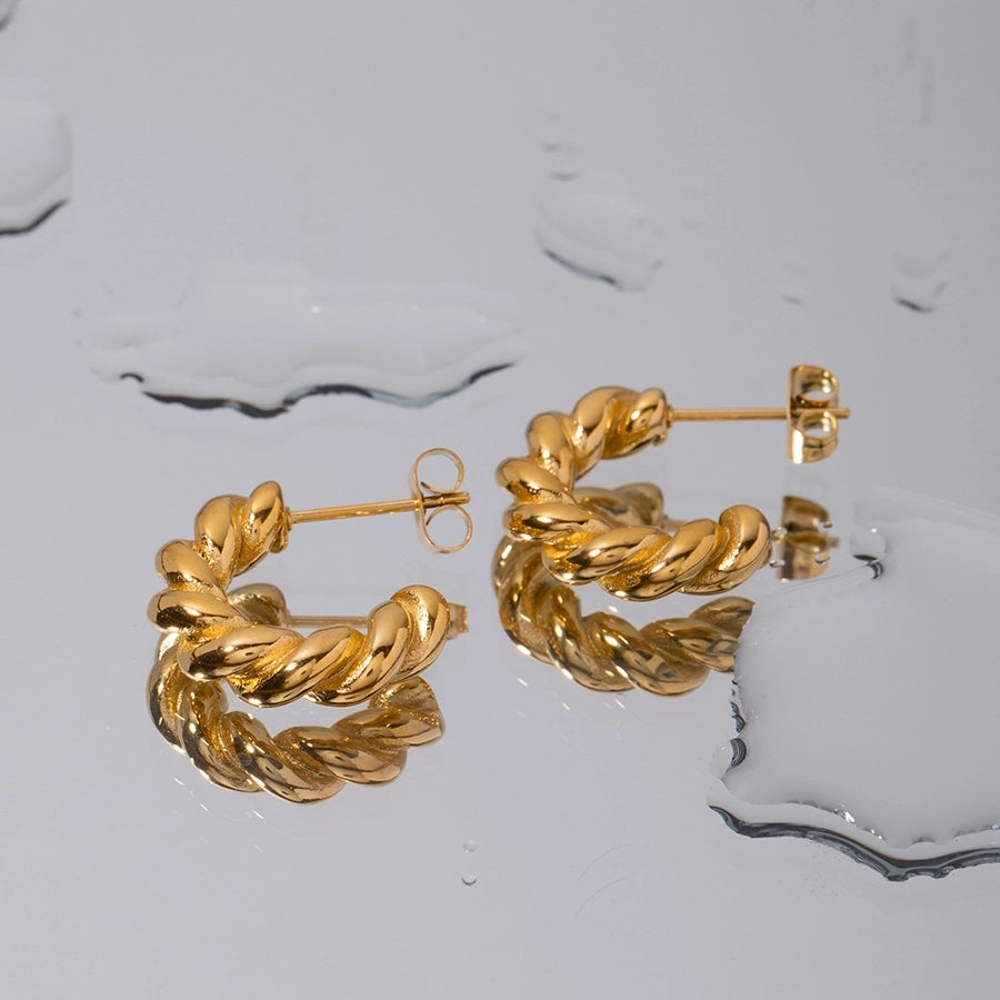 1 Pair Vintage Style Simple Style C Shape Solid Color Twist 304 Stainless Steel 18K Gold Plated Ear Studs