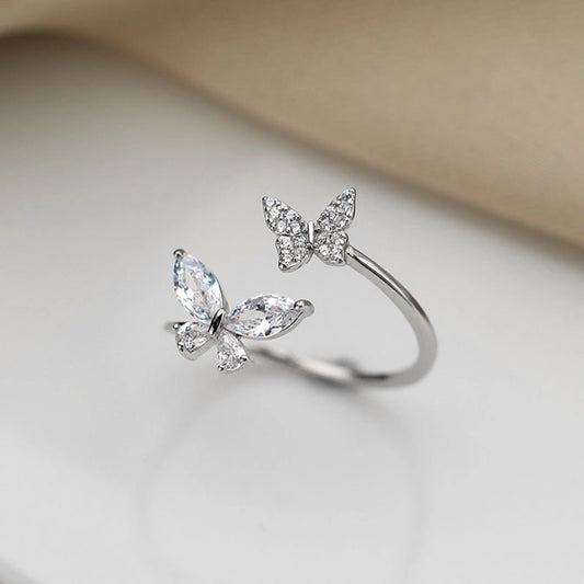 Sweet Shiny Butterfly Zircon Alloy  Open Rings
