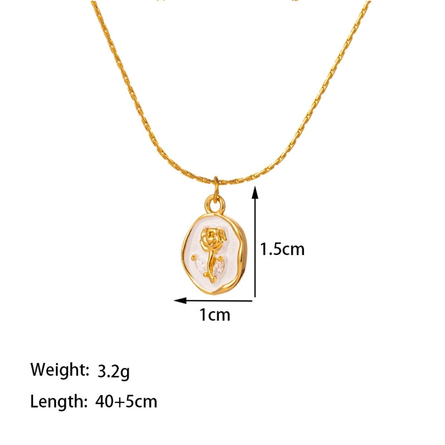 304 Stainless Steel 18K Gold Plated Casual Simple Style Commute Inlay Dolphin Flower Butterfly Acrylic Artificial Rhinestones Pendant Necklace