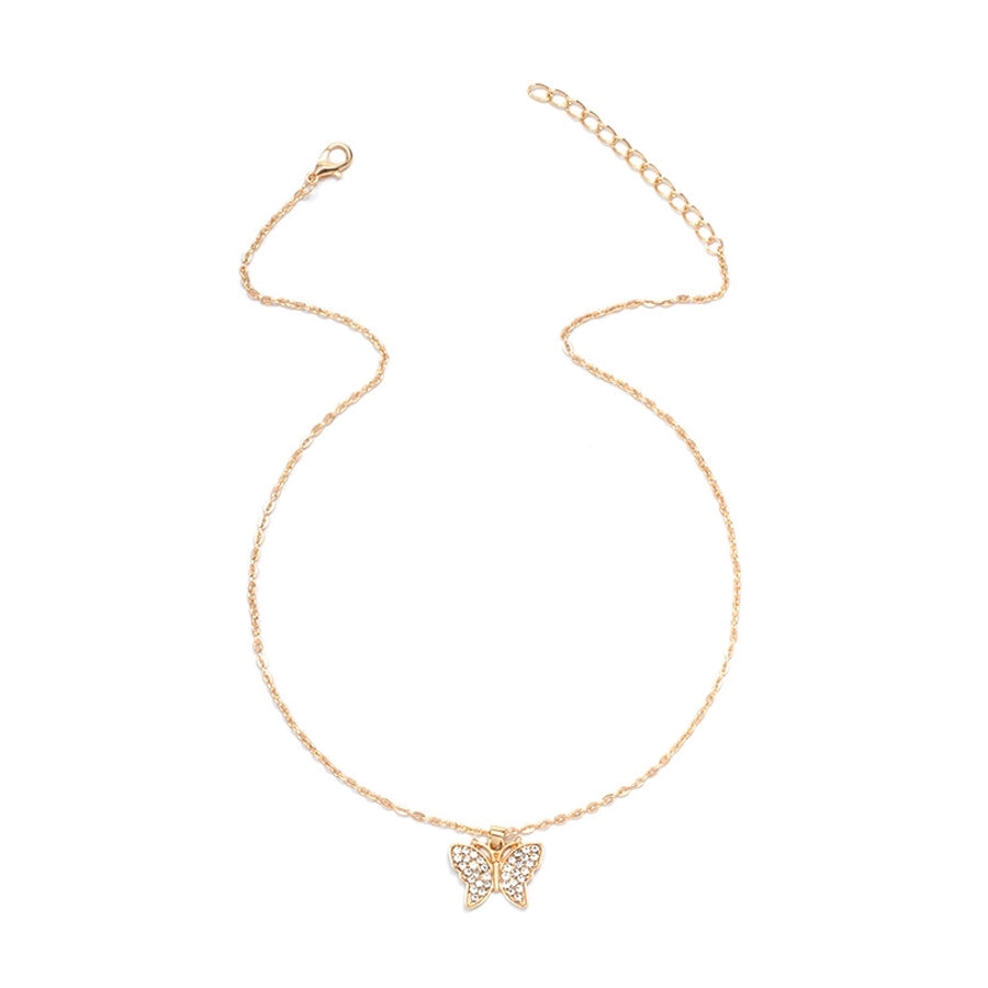 sweet animal butterfly zinc alloy inlay artificial rhinestones women's pendant necklace