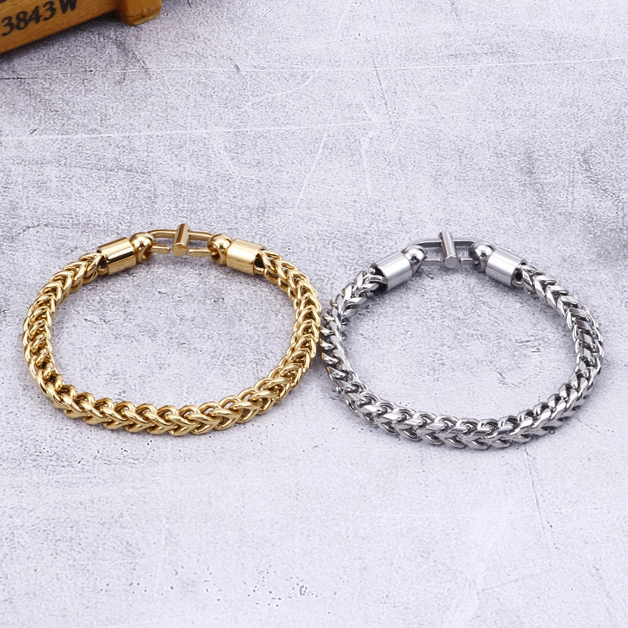 Simple Style Solid Color Titanium Steel Plating Chain 18K Gold Plated Men's Bracelets