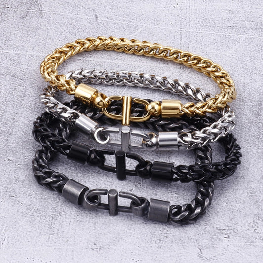 Simple Style Solid Color Titanium Steel Plating Chain 18K Gold Plated Men's Bracelets