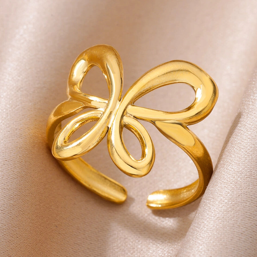 cute simple style butterfly stainless steel plating hollow out 18k gold plated open rings