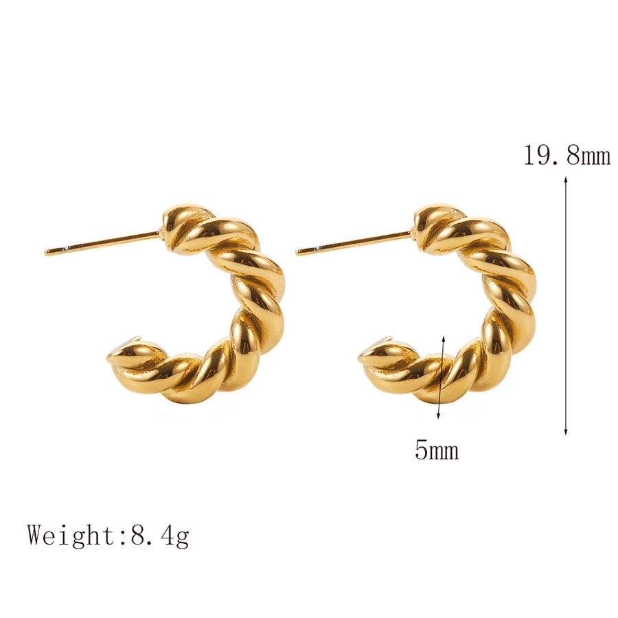 1 Pair Vintage Style Simple Style C Shape Solid Color Twist 304 Stainless Steel 18K Gold Plated Ear Studs